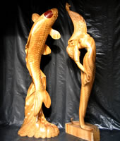 ؒ̐lƌ@mermaid and carp of wood sculpture